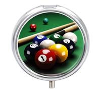 Pilulier de billard à 3 compartiments - 3 fois par jour - Joli mini pilulier pour sac à main et poche - Boîte à médicaments portable en métal avec miroir - Récipient rond pour médicaments quotidiens
