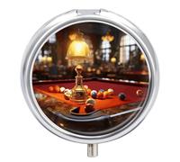 Pilulier de billard à 3 compartiments - 3 fois par jour - Joli mini pilulier pour sac à main et poche - Boîte à médicaments portable en métal avec miroir - Récipient rond pour médicaments quotidiens