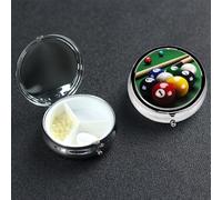 Pilulier de billard à 3 compartiments pour sac à main ou poche - Petit organisateur de médicaments avec miroir - Pilulier de voyage décoratif en métal - Cadeau unique