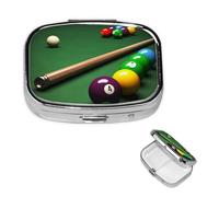 Pilulier de billard carré en métal à 2 compartiments - Joli pilulier de voyage portable pour médicaments et vitamines - Cadeau unique pour homme et femme