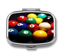 Pilulier de billard coloré à 2 compartiments décoratifs en métal pour poche ou sac à main, boîte à médicaments, conteneur de pilule, pilulier organisateur de vitamines, supplément d'huile de poisson