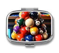 Pilulier de billard coloré portable, pilulier de voyage avec miroir et 2 compartiments, organiseur quotidien de médicaments, pilulier de voyage pour poche ou sac à main