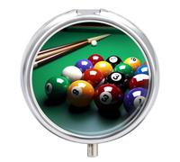 Pilulier de billard rond à 3 compartiments avec miroir - Petit pilulier de voyage mignon - Organisateur de vitamines portable pour le quotidien - Pour poche et sac à main