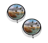 Pilulier de chasse à 3 compartiments avec imprimé canards sauvages, portable pour poche ou sac à main, organiseur de pilules décoratif en métal pour médicaments et vitamines, cadeau unique