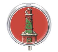 Pilulier de cheminée de Noël à 3 compartiments - 3 fois par jour - Joli mini pilulier pour sac à main et poche - Boîte à médicaments portable en métal avec miroir - Récipient rond pour médicaments