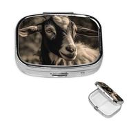 Pilulier de chèvre noir et blanc portable carré à 2 compartiments - Joli pilulier de voyage - Organiseur de vitamines pour sac à main, poche, cadeau de voyage