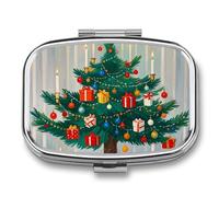 Pilulier de décoration de Noël à 2 compartiments pour sac à main ou poche Mini pilulier en métal pour médicaments quotidiens pour contenir des vitamines, de l'huile de poisson