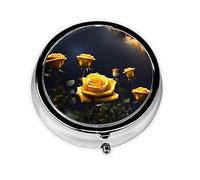 Pilulier de forme ronde, 3 compartiments, pilulier portable, distributeur de pilules, belles roses jaunes