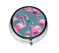 Pilulier de forme ronde, 3 compartiments, pilulier portable, distributeur de pilules de flamants roses