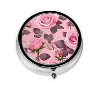 Pilulier de forme ronde, 3 compartiments, pilulier portable, distributeur de pilules, jolies roses roses