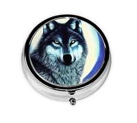 Pilulier de forme ronde, 3 compartiments, pilulier portable, distributeur de pilules loup sous la lune