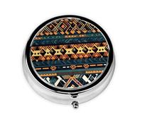 Pilulier de forme ronde, 3 compartiments, pilulier portable, distributeur de pilules, texture ethnique tribale africaine