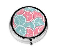 Pilulier de forme ronde, 3 compartiments, pilulier portable, distributeur de pilules, tranches d'agrumes roses et bleues
