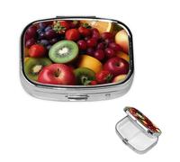 Pilulier de fruits et légumes frais à 2 compartiments carré portable pour poche ou sac à main, pilulier hebdomadaire, organiseur décoratif en métal pour médicaments, vitamines, cadeau de voyage