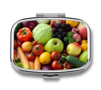 Pilulier de fruits et légumes frais avec 2 compartiments, pilulier carré portable, pilulier de vitamines, organisateur de pilules pour poche, sac à main et voyage