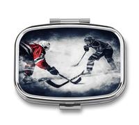 Pilulier de hockey sur glace à 2 compartiments portable carré de voyage avec poche de rangement pour vitamines, organiseur de médicaments pour le bureau, la maison, l'huile de poisson