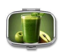 Pilulier de jus de fruits vert à 2 compartiments - Pilulier portable de poche pour médicaments et vitamines - Pour homme et femme