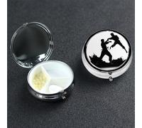 Pilulier de kickboxing à 3 compartiments pour sac à main et poche - Boîte à médicaments décorative en métal - Pilulier de voyage rond - Cadeau unique
