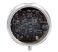 Pilulier de mathématiques et de physique, pilulier de voyage avec miroir, 3 compartiments, organiseur de pilules rond portable, pilulier hebdomadaire, pour poche ou sac à main, médicaments quotidiens