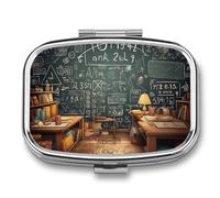 Pilulier de mathématiques scolaire à 2 compartiments, pilulier portable avec miroir pour sac à main, voyage, mini organisateur de médicaments en métal pour vitamines, huile de poisson