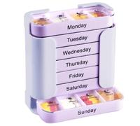 Pilulier de médicaments pour 7 jours, boîte de rangement hebdomadaire portable 4 fois par jour pour la maison, les personnes âgées, l'hôpital, les voyages, l'école, le travail, les vacances (violet)