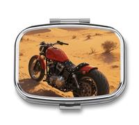 Pilulier de moto carré à 2 compartiments en métal - Mini étui à médicaments de voyage avec miroir - Joli porte-médicaments pour poche et sac à main