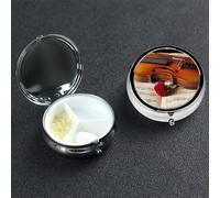 Pilulier de musique en forme de violon à 3 compartiments rond portable pour poche ou sac à main, pilulier hebdomadaire décoratif en métal pour médicaments, vitamines, cadeau de voyage