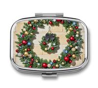 Pilulier de Noël à 2 compartiments étanche avec miroir carré en métal - Boîte à médicaments portable pour poche et sac à main de voyage
