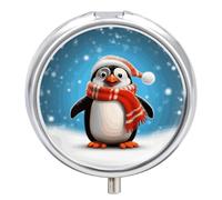 Pilulier de Noël amusant en forme de pingouin à 3 compartiments avec miroir rond en métal pour contenir des vitamines, de l'huile de poisson