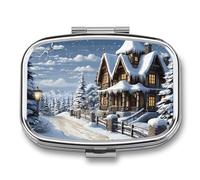 Pilulier de Noël avec 2 compartiments, portable avec miroir pour sac à main, voyage, mini organisateur de médicaments en métal pour vitamines, huile de poisson