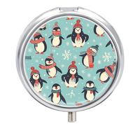 Pilulier de Noël d'hiver avec 3 compartiments - Portable - Rond - Support de vitamines - Organisateur de médicaments décoratif en métal