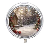 Pilulier de Noël en bois à 3 compartiments - Petit pilulier rond en métal pour sac à main