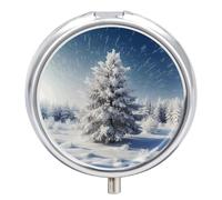Pilulier de Noël en forme de pin enneigé - 3 compartiments - Petit pilulier rond en métal pour sac à main