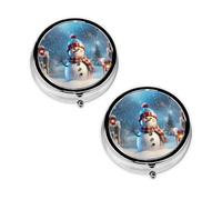 Pilulier de Noël imprimé bonhomme de neige à 3 compartiments, portable pour poche ou sac à main, pilulier décoratif en métal pour médicaments et vitamines, cadeau unique