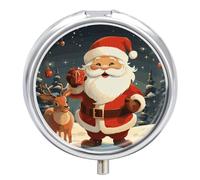 Pilulier de Noël Père Noël - 3 compartiments - Petit pilulier rond en métal - Pour sac à main