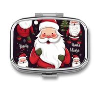 Pilulier de Noël Père Noël à 2 compartiments, pilulier portable avec miroir pour poche, sac à main, voyage, mini organisateur de médicaments en métal pour vitamines, huile de poisson