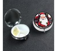 Pilulier de Noël Père Noël avec miroir 3 compartiments décoratifs pour sac à main ou poche Petit pilulier rond hebdomadaire en métal pour médicaments comprimés vitaminés Cadeau de voyage