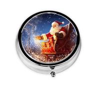 Pilulier de Noël rond magique à 3 compartiments pour sac à main, joli pilulier en métal, mini petit pilulier de voyage pour contenir des vitamines, des suppléments d'huile de poisson