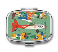 Pilulier de nombreux petits avions de dessin animé avec 2 compartiments, pilulier carré portable, pilulier de vitamines pour poche, sac à main et voyage