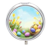 Pilulier de Pâques d'avril - Joli pilulier rond portable pour médicaments et vitamines - Organiseur pour sac à main