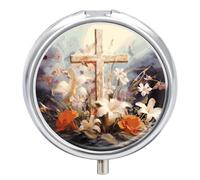 Pilulier de Pâques en forme de croix - Joli pilulier rond portable pour médicaments et vitamines - Organiseur pour sac à main