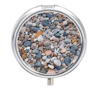 Pilulier de plage coloré en forme de galets - 3 compartiments - Petit pilulier quotidien - Pilulier de voyage rond en métal pour sac à main