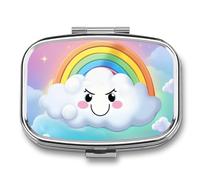 Pilulier de poche carré à 2 compartiments - Motif nuage souriant et arc-en-ciel