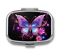 Pilulier de poche carré à 2 compartiments - Motif papillon violet