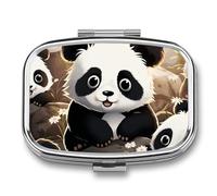 Pilulier de poche carré en forme de panda mignon - 2 compartiments - Décoratif - Portable - Pilulier de voyage - Organiseur de vitamines