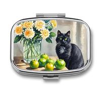 Pilulier de poche carré familial avec 2 compartiments - Portable - Décoratif - Portable - Pilulier de voyage - Organiseur de vitamines