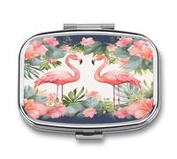 Pilulier de poche étanche portable avec flamants roses et fleurs pour sac à main, organiseur de médicaments