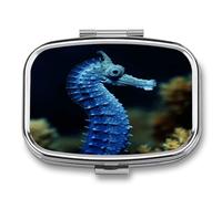 Pilulier de poche étanche portable bleu hippocampe pour poche sac à main organisateur de médicaments