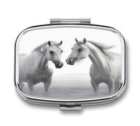 Pilulier de poche étanche - Portable - Chevaux blancs - Pour poche, sac à main, médicaments