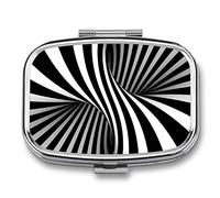 Pilulier De Poche Rectangulaire En Métal Illusion D'optique Rayures Blanches Noires Utilisé Pour La Vitamine Médecine Pilulier Voyage En Plein Air